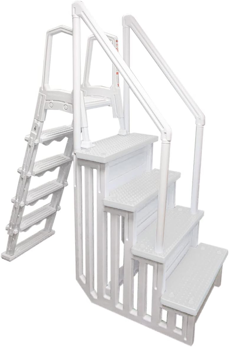 Select Anti-Slip in-Pool Steps | Gray | for Above Ground Swimming Pools | Can Mount to Decks 48" to 54" H | Safety Stairs Capacity Up to 300 lbs